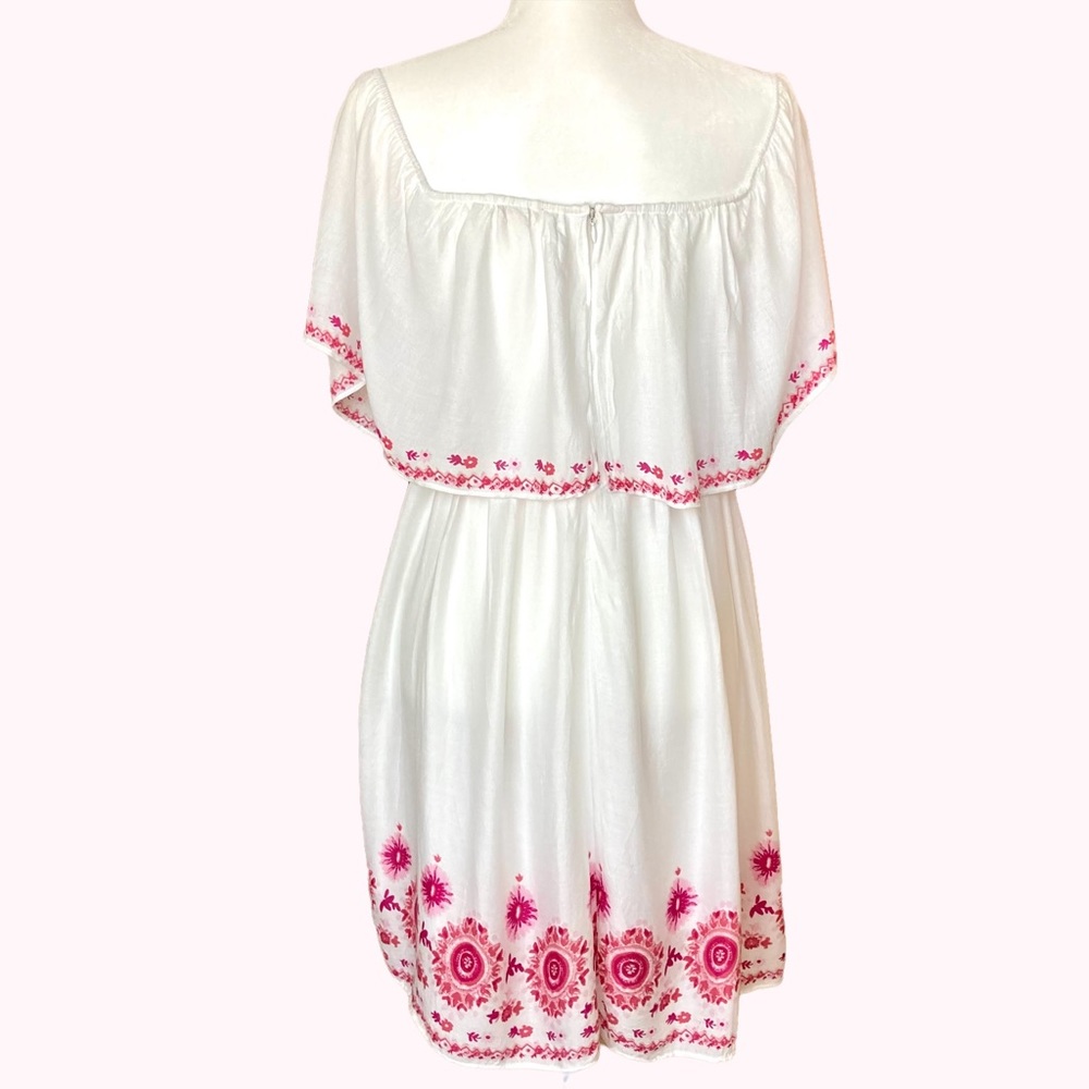 one the land off-the-shoulder white dress with pink floral accents - Size L - Picture 7 of 13